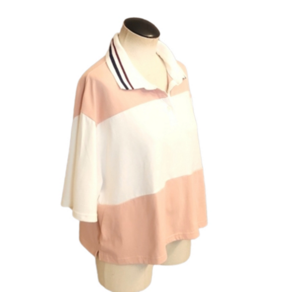 NWT Womens Wild Fable peach & white striped cropped polo tee size L. - Picture 4 of 13